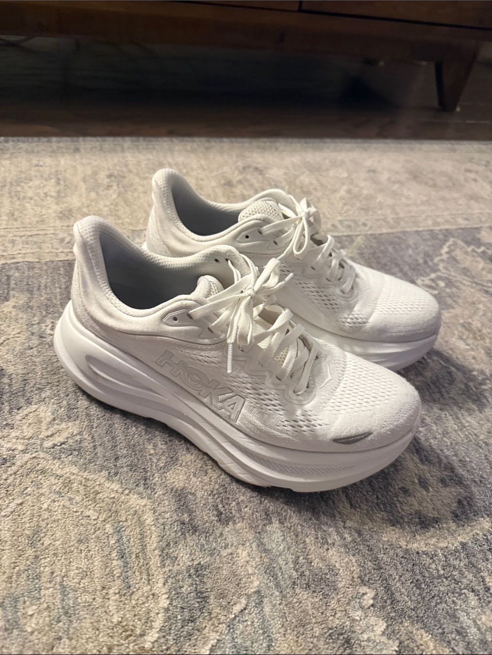 Hoka White Bondi 9 Breathable Mesh Running Shoes
